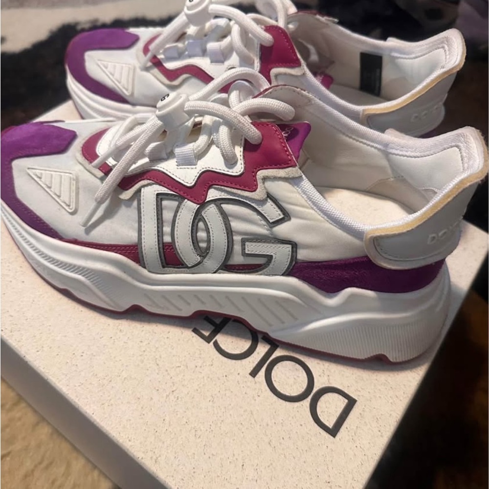Dolce & Gabbana White, Purple & Pink DG-Logo Chunky Sneakers